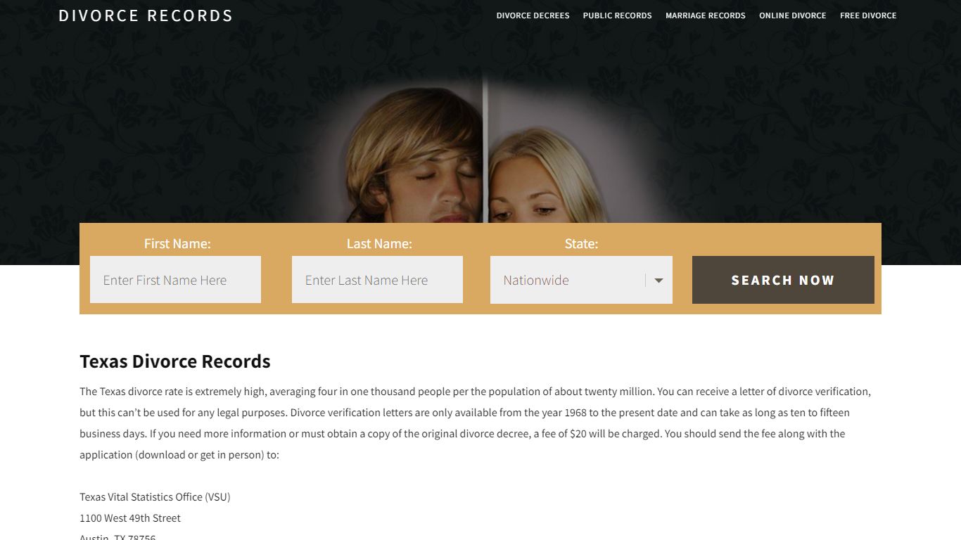 Texas Divorce Records | Enter Name & Search | 14 Days FREE